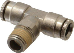 Norgren - 8mm Outside Diam, 1/4 BSPT, Nickel Plated Brass Push-to-Connect Tube Male Swivel Branch Tee - 260 Max psi, Tube to Male BSPT Connection, Nitrile O-Ring - Exact Tool & Supply