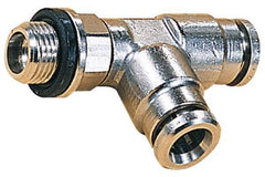 Norgren - 6mm Outside Diam, 1/8 BSPP, Nickel Plated Brass Push-to-Connect Tube Male Swivel Run Tee - 260 Max psi, Tube to Male BSPP Connection, Nitrile O-Ring - Exact Tool & Supply
