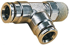 Norgren - 4mm Outside Diam, 1/8 BSPT, Nickel Plated Brass Push-to-Connect Tube Male Swivel Run Tee - 260 Max psi, Tube to Male BSPT Connection, Nitrile O-Ring - Exact Tool & Supply
