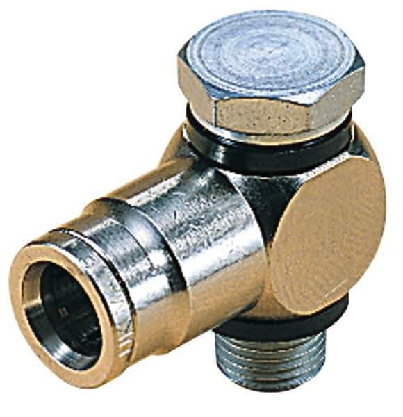 Norgren - 6mm Outside Diam, 1/8 BSPP, Nickel Plated Brass Push-to-Connect Tube Male Swivel Banjo Elbow - 260 Max psi, Tube to Male Connection, Nitrile O-Ring - Exact Tool & Supply