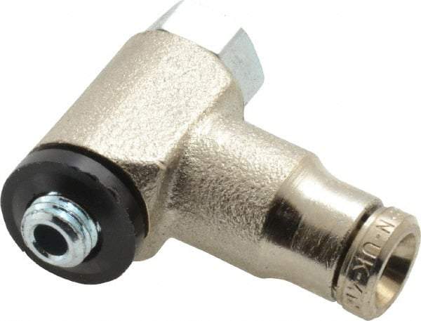 Norgren - 4mm Outside Diam, M5x0.8 Metric, Nickel Plated Brass Push-to-Connect Tube Male Swivel Banjo Elbow - 260 Max psi, Tube to Metric Thread Connection, Nitrile O-Ring - Exact Tool & Supply