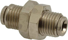 Norgren - 6mm Outside Diam, M14x1.5 Thread, Nickel Plated Brass Push-to-Connect Tube Bulkhead Union - 260 Max psi, Tube to Tube Connection, , Nitrile O-Ring - Exact Tool & Supply