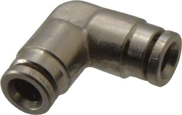 Norgren - 6mm Outside Diam, Nickel Plated Brass Push-to-Connect Tube Union Elbow - 260 Max psi, Tube to Tube Connection, Nitrile O-Ring - Exact Tool & Supply
