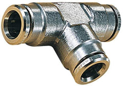 Norgren - 14mm Outside Diam, Nickel Plated Brass Push-to-Connect Tube Union Tee - 260 Max psi, Tube to Tube Connection, Nitrile O-Ring - Exact Tool & Supply