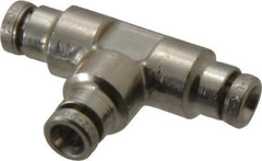 Norgren - 4mm Outside Diam, Nickel Plated Brass Push-to-Connect Tube Union Tee - 260 Max psi, Tube to Tube Connection, Nitrile O-Ring - Exact Tool & Supply