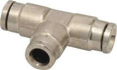 Norgren - 6mm Outside Diam, Nickel Plated Brass Push-to-Connect Tube Union Tee - 260 Max psi, Tube to Tube Connection, Nitrile O-Ring - Exact Tool & Supply