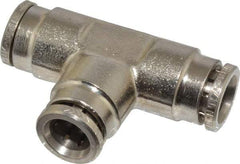 Norgren - 8mm Outside Diam, Nickel Plated Brass Push-to-Connect Tube Union Tee - 260 Max psi, Tube to Tube Connection, Nitrile O-Ring - Exact Tool & Supply