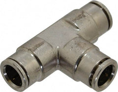 Norgren - 12mm Outside Diam, Nickel Plated Brass Push-to-Connect Tube Union Tee - 260 Max psi, Tube to Tube Connection, Nitrile O-Ring - Exact Tool & Supply