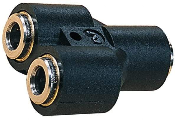 Norgren - 10mm Tube OD, Nickel Plated Brass Push-to-Connect Tube Union Y - Tube to Tube Connection, 260 Max psi, Nitrile O-Ring, 0 to 175°F Working Temp - Exact Tool & Supply
