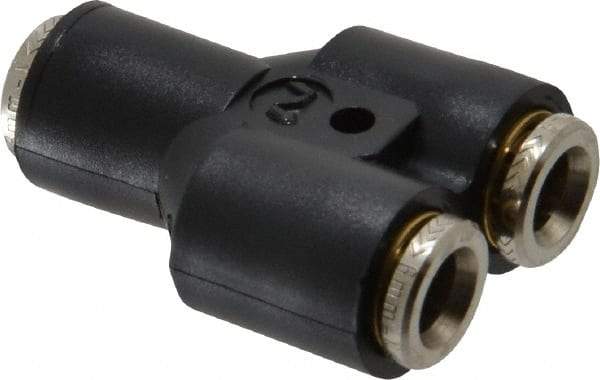 Norgren - 6mm Tube OD, Nickel Plated Brass Push-to-Connect Tube Union Y - Tube to Tube Connection, 260 Max psi, Nitrile O-Ring, 0 to 175°F Working Temp - Exact Tool & Supply