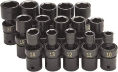 SK - 15 Piece 1/2" Drive Standard Impact Socket Set - 6 Points, 10 to 24mm, Metric Measurement Standard - Exact Tool & Supply