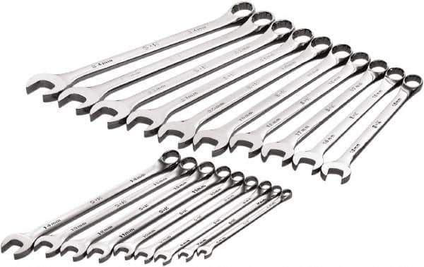 SK - 19 Piece, 6mm to 24mm, 12 Point Combination Wrench Set - Metric Measurement Standard, Full Polish Chrome Finish, Comes in Roll-Up Pouch - Exact Tool & Supply