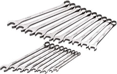 SK - 19 Piece, 6mm to 24mm, 12 Point Combination Wrench Set - Metric Measurement Standard, Full Polish Chrome Finish, Comes in Roll-Up Pouch - Exact Tool & Supply