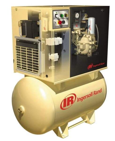 Ingersoll-Rand - 10 hp, 80 Gal Stationary Electric Horizontal Screw Air Compressor - Three Phase, 125 Max psi, 35 CFM, 230 Volt - Exact Tool & Supply