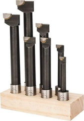 Interstate - 9/16 to 1-5/8" Min Diam, 3 to 7-1/2" Max Depth, 1" Shank Diam, 5 to 9-1/2" OAL Boring Bar Set - C6 Carbide Tipped, Bright Finish, Right Hand Cut, 7 Piece Set - Exact Tool & Supply