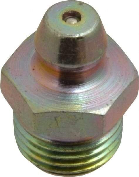 PRO-LUBE - Straight Head Angle, 1/8-27 PTF Steel Standard Grease Fitting - 7/16" Hex, 16.8mm Overall Height, 7.1mm Shank Length, Zinc Plated Finish - Exact Tool & Supply