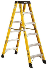 Made in USA - 5 Steps, 12 Ft. High, Type IAA Rating, Fiberglass Step Ladder - Exact Tool & Supply