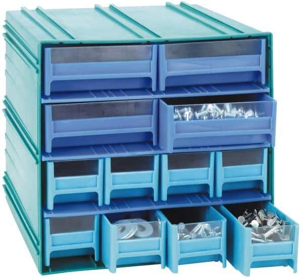 Quantum Storage - 8 Drawer, Gray, High Impact Styrene, Interlocking Storage Cabinet with Drawers - 11-3/4" Wide x 11-3/8" Deep x 11-1/8" High Body, 5-5/8" Wide x 11" Deep x 2-1/2" High Drawers - Exact Tool & Supply