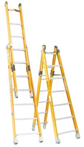 Made in USA - 7' High, Type IAA Rating, Fiberglass Extension Ladder - Exact Tool & Supply