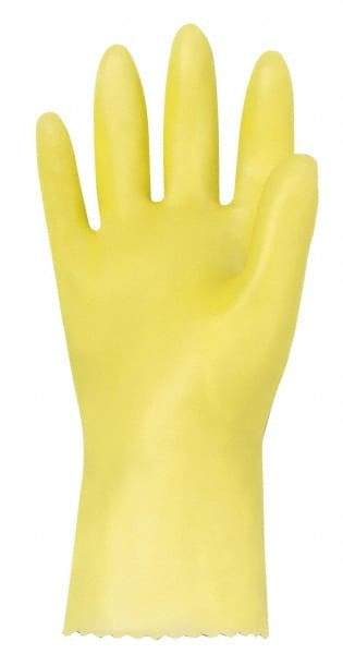 MAPA Professional - Size S (7), 10-1/2" Long, 10 mil Thick, PVC Chemical Resistant Gloves - Textured Finish, Gauntlet Pinked Cuff, Yellow - Exact Tool & Supply