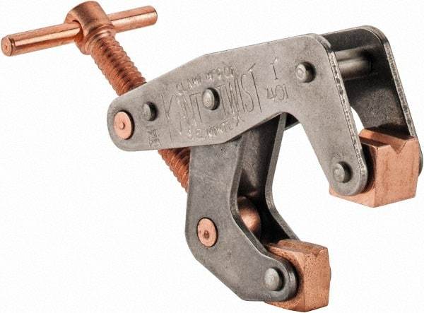 Kant Twist - 350 Lb, 1" Max Opening, 1/2" Open Throat Depth, 1/2" Closed Throat Depth, Cantilever Clamp - High Tensile Steel Jaw, T-Handle, 2-1/8" OAL, 1-3/4" Max Width - Exact Tool & Supply
