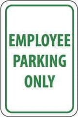NMC - "Employee Parking Only", 12" Wide x 18" High, Aluminum Reserved Parking Signs - 0.04" Thick, Green on White, Rectangle, Wall Mount - Exact Tool & Supply