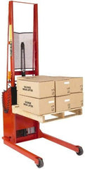 Wesco Industrial Products - 1,000 Lb Capacity, 56" Lift Height, Battery Powered Stacker - 3/4" Lowered Height, 13" Load Center, 25" Fork Length, 25" Overall Width - Exact Tool & Supply