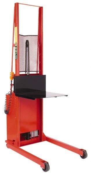Wesco Industrial Products - 1,000 Lb Capacity, 68" Lift Height, Battery Powered Stacker - 5-3/4" Lowered Height, 15" Load Center, 24" Fork Length, 24" Overall Width - Exact Tool & Supply