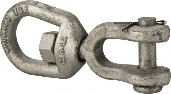 Made in USA - 5, 200 Lbs. Load Limit, 7-3/8 Inches Long x 5/8 Inch Diameter Jaw Eye Swivel - Exact Tool & Supply