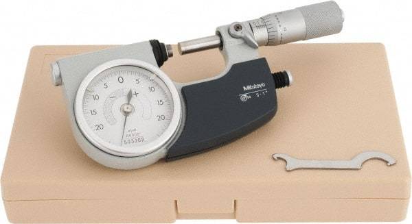 Mitutoyo - 0 to 1 Inch Range, 0.0001 Inch Graduation, Mechanical Indicating Micrometer - Accurate to 0.0001 Inch, Carbide-Tipped Measuring Face, Includes Fitted Plastic Case - Exact Tool & Supply