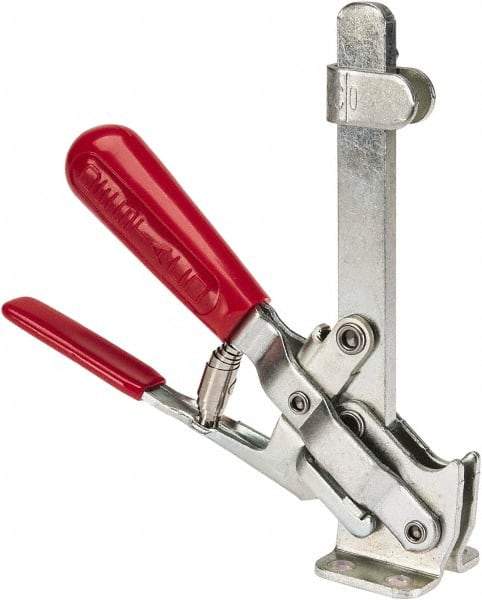De-Sta-Co - 500 Lb Holding Capacity, Vertical Handle, Manual Hold Down Toggle Clamp - 57° Handle Movement, 99° Bar Opening, Solid Bar, Flanged Base, Electro-Plated Zinc, Carbon Steel - Exact Tool & Supply