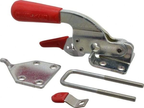 De-Sta-Co - 720 Lb Capacity, Horizontal, U Hook, Flanged Base, Carbon Steel Pull Action Latch Clamp - 1-3/4" Drawing Movement, 6.07" OAL, Threaded U Hook, Straight Handle - Exact Tool & Supply