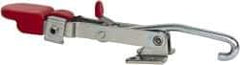 De-Sta-Co - 375 Lb Capacity, Horizontal, J Hook, Flanged Base, Carbon Steel Pull Action Latch Clamp - 4" Drawing Movement, 9.45" OAL, Thumb Handle - Exact Tool & Supply