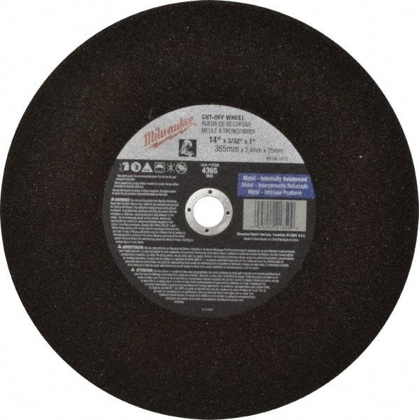 Milwaukee Tool - 14" 36 Grit Aluminum Oxide Cutoff Wheel - 3/32" Thick, 1" Arbor, 4,365 Max RPM, Use with Angle Grinders - Exact Tool & Supply
