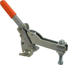 Lapeer - 800 Lb Holding Capacity, Vertical Handle, Manual Hold Down Toggle Clamp - 150° Handle Movement, 115° Bar Opening, U-Bar, Flanged Base, Carbon Steel - Exact Tool & Supply