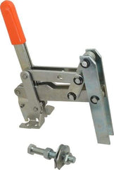 Lapeer - 800 Lb Holding Capacity, Vertical Handle, Manual Hold Down Toggle Clamp - 149° Handle Movement, 118° Bar Opening, U-Bar, Flanged Base, Carbon Steel - Exact Tool & Supply