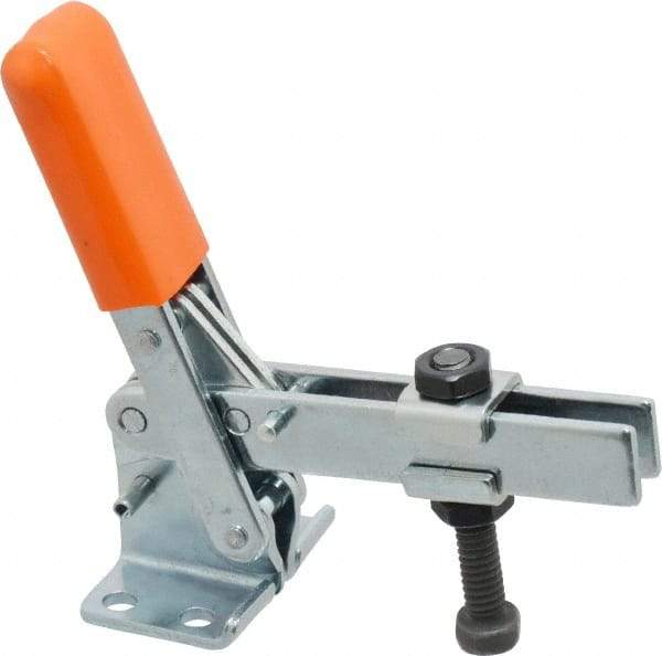 Lapeer - 100 Lb Holding Capacity, Vertical Handle, Manual Hold Down Toggle Clamp - 63° Handle Movement, 95° Bar Opening, U-Bar, Flanged Base, Carbon Steel - Exact Tool & Supply