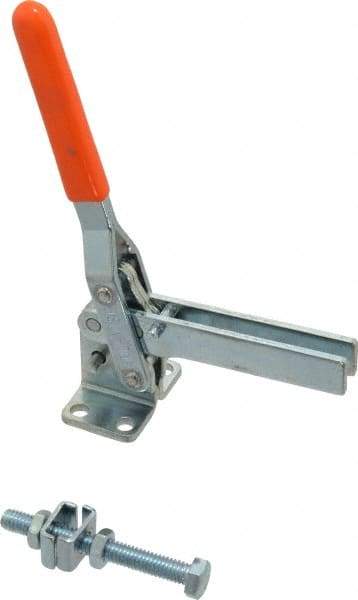 Lapeer - 200 Lb Holding Capacity, Vertical Handle, Manual Hold Down Toggle Clamp - 60° Handle Movement, 110° Bar Opening, U-Bar, Flanged Base, Carbon Steel - Exact Tool & Supply