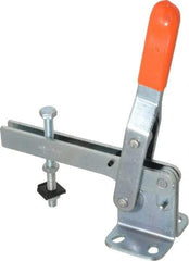 Lapeer - 400 Lb Holding Capacity, Vertical Handle, Manual Hold Down Toggle Clamp - 60° Handle Movement, 100° Bar Opening, U-Bar, Flanged Base, Carbon Steel - Exact Tool & Supply