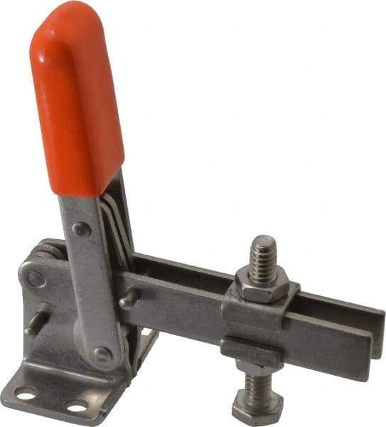 Lapeer - 100 Lb Holding Capacity, Vertical Handle, Manual Hold Down Toggle Clamp - 63° Handle Movement, 95° Bar Opening, U-Bar, Flanged Base, Stainless Steel - Exact Tool & Supply