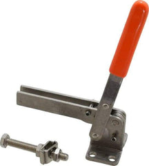 Lapeer - 200 Lb Holding Capacity, Vertical Handle, Manual Hold Down Toggle Clamp - 60° Handle Movement, 110° Bar Opening, U-Bar, Flanged Base, Stainless Steel - Exact Tool & Supply