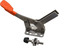 Lapeer - 400 Lb Holding Capacity, Horizontal Handle, Manual Hold Down Toggle Clamp - 85° Handle Movement, 95° Bar Opening, U-Bar, Flanged Base, Stainless Steel - Exact Tool & Supply
