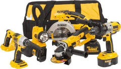 DeWALT - 17 Piece 18 Volt Cordless Tool Combination Kit - Includes 1/4" Impact Driver, 6-1/2" Circular Saw, Cut-Off Tool, Reciprocating Saw, 1/2" Hammer Drill, Battery Included - Exact Tool & Supply