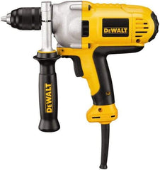 DeWALT - 1/2" Keyless Chuck, 0 to 1,250 RPM, Mid-Handle Grip Electric Drill - 10 Amps, Reversible, Includes 360° Locking Side Handle with Soft Grip - Exact Tool & Supply