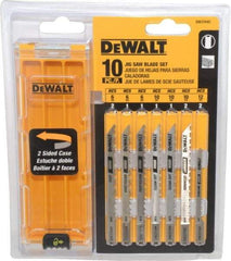DeWALT - 10 Piece, 3" to 4" Long, 6 to 18 Teeth per Inch, Bi-Metal and High Carbon Steel Jig Saw Blade Set - U-Shank - Exact Tool & Supply