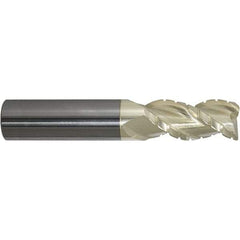 ProMax - 3/8" Diam, 7/8" LOC, 3 Flute Solid Carbide Roughing & Finishing Corner Radius End Mill - ZrN Finish, 2-1/2" OAL, 3/8" Shank Diam, Weldon Shank, 40° Helix, Centercutting, Regular Length - Exact Tool & Supply