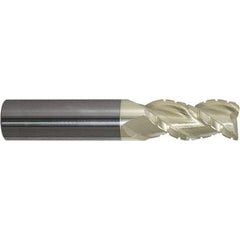 ProMax - 5/8" Diam, 2-1/2" LOC, 3 Flute Solid Carbide Roughing & Finishing Corner Radius End Mill - ZrN Finish, 5" OAL, 5/8" Shank Diam, Weldon Shank, 40° Helix, Centercutting, Extra Long Length - Exact Tool & Supply