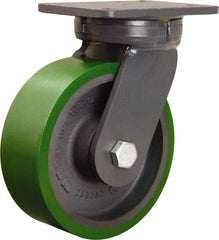 Hamilton - 8" Diam x 3" Wide x 10-1/2" OAH Top Plate Mount Swivel Caster - Polyurethane Mold onto Cast Iron Center, 2,500 Lb Capacity, Tapered Roller Bearing, 5-1/4 x 7-1/4" Plate - Exact Tool & Supply