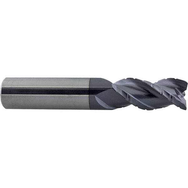 ProMax - 3/16" Diam, 3/8" LOC, 3 Flute Solid Carbide Roughing & Finishing Corner Radius End Mill - AlTiN Finish, 2" OAL, 3/16" Shank Diam, Straight Shank, 40° Helix, Centercutting - Exact Tool & Supply
