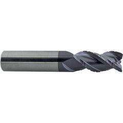 ProMax - 9/16" Diam, 1-1/4" LOC, 3 Flute Solid Carbide Roughing & Finishing Corner Radius End Mill - AlTiN Finish, 3-1/2" OAL, 9/16" Shank Diam, Straight Shank, 40° Helix, Centercutting - Exact Tool & Supply